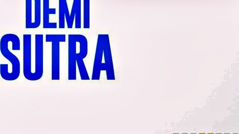 Demi Sutra pornstar watermark logo in bold blue text on pink background