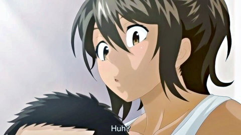 Anime milf with huge tits surprised by moving guy nuzzling her neck