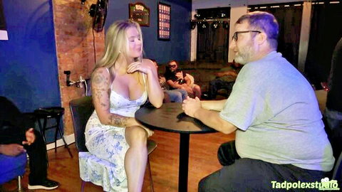 Wisconsin Tiff in low-cut dress teasing before anal gangbang