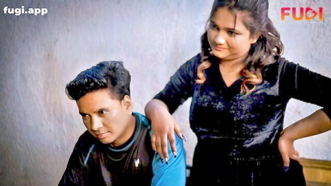 Seductive Indian woman in black dress teases man in Fugi Web Series 2023