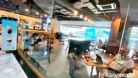 Asian man with laptop in cafe, ASD Lee pickup scene