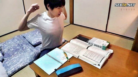 Toka Rinne studying casually in white t-shirt, JAV stepmom preview