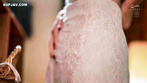 Japanese wife in elegant lacy dress from behind, impregnation fetish