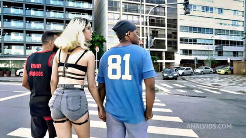 Kelly Oliveira in sexy Brazilian threesome street walk