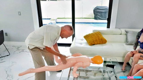 Valerica Steele as sex doll in group pickup lines scene with dad