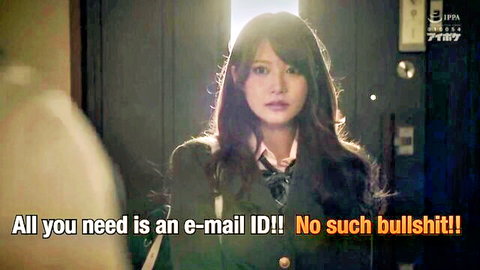Minami Aizawa in JAV school uniform, intense doorway stare