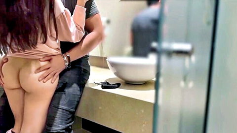 Lilith bent over bathroom sink, Lucifer groping her exposed ass from behind
