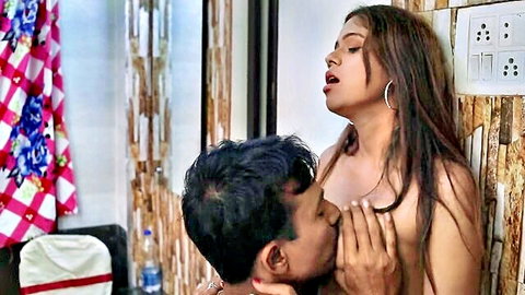Indian wife passionately embraces stranger in nude standing sex scene