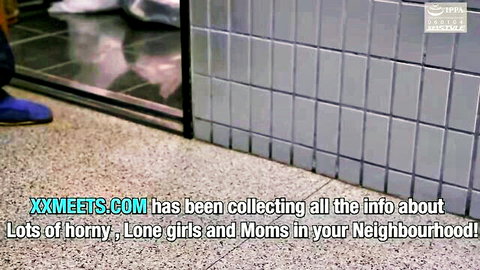 Older man approaching tiled room in neighborhood cuckold tease