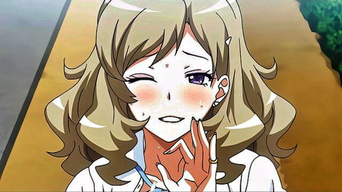 Blushing anime girl in white uniform, teary-eyed with flushed cheeks, ecchi expression