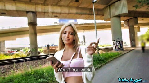 Dulce Maylene big boobs Spanish blonde posing outdoors Public Agent
