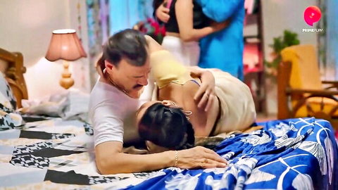 Indian couple in saree passionate embrace with big tits tease