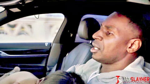 Avery Black leans in for interracial oral in car with black stud