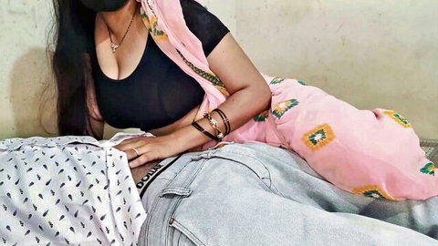 Mallu Indian wife in pink saree fondles hubby's bulge in intimate morning tease