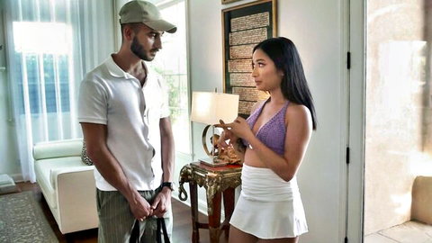 Avery Black and Ember Snow in Love Her Feet scene, sexy Asian beauties in lingerie chatting