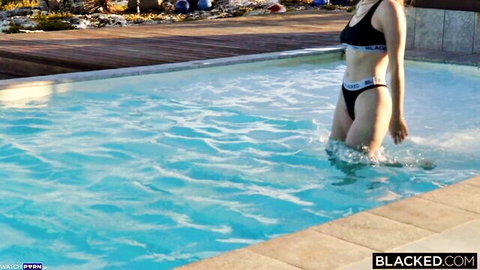 Jazlyn Ray in black bikini posing in pool, Blacked tease with Agatha Vega, Lika Star