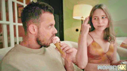 Moon Flower in orange lingerie teases partner eating ice cream, Mommy4K preview