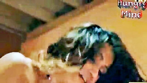 Indian hot wife with blonde hair giving intense blowjob to husband