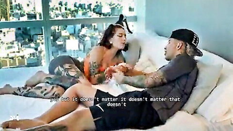 Danner Mendez and Blaze Rager tattooed couple intimate chat on bed