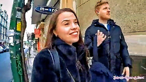 Jamie Young smiling with boyfriend at Athens metro vacation vlog