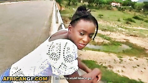 Bratty African hottie in white lace top outdoors in park POV tease