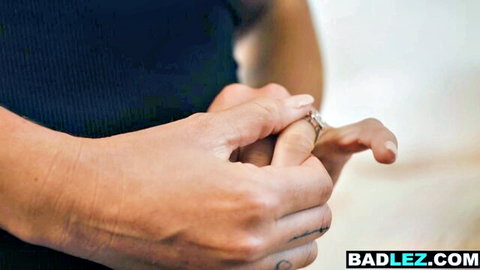 Vanna Bardot and Karlee Grey intimate lesbian hand hold with ring