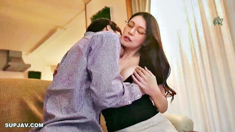 Mary Tachibana in passionate embrace with tutor, kissing neck intimately