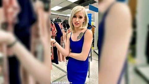Kiara Cole in tight blue dress, teasing in store