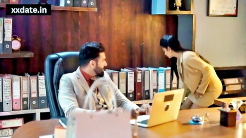 Indian boss seduces Reena in office, professional attire tease