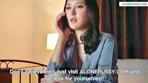 An Mitsumi in semi-open blue robe on phone call, solo tease