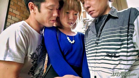 Fu Sazanami in intimate threesome embrace outdoors, JAV thumbnail