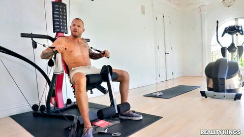 Scott Nails muscular gym workout in Bikinis on the Brain with Blake Blossom