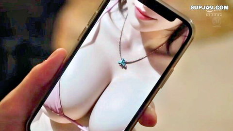 Yuri Oshikawa in pink bra with deep cleavage holding phone selfie