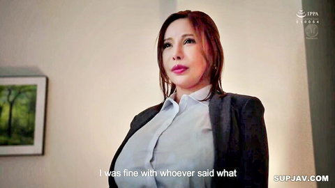 Busty Asian office lady with huge tits bulging from tight white blouse