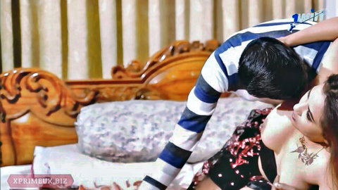 Cute beautiful Indian girl in red dress fucked by man in missionary