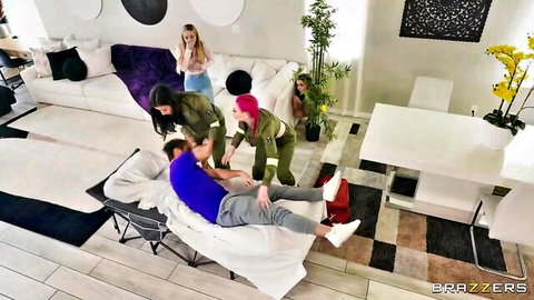 Lily Lou and Chloe Surreal in nurse outfit group tease with cheater