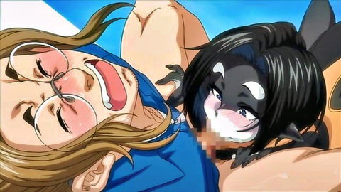 Mature anime woman with glasses moans as petite black-haired girl pleasures her in explicit hentai scene