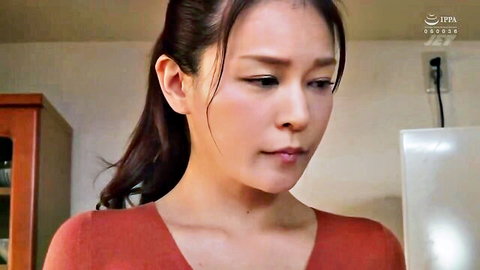Mary Tachibana as thoughtful Japanese wife in red top, JAV thumbnail