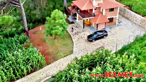 Aerial view of countryside villa for taboo mommy making love scene