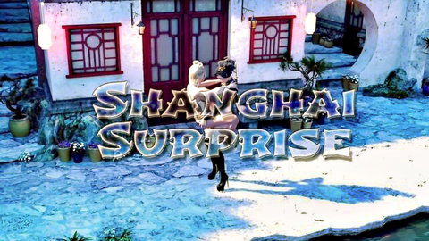3D futa animation of two women in Shanghai setting, one lifting the other seductively