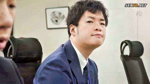 Japanese JAV thumbnail: suited man smiling at married woman in office affair