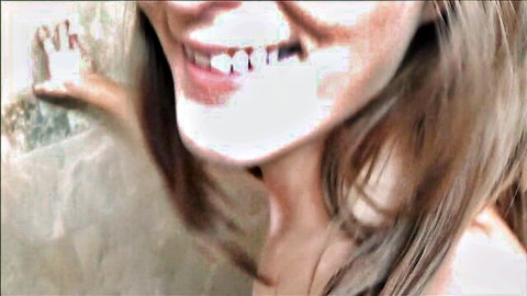 Smiling brunette MILF in casual selfie for hot mommy stepsister fantasy video