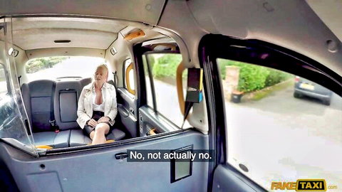 Blonde babe in Fake Taxi sits with skirt hiked teasing thighs reluctant no