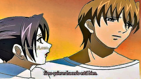 Anime mother whispering taboo seduction to son in charming scene