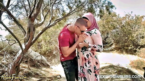 Chloe Lamour busty hijab Arab in outdoor embrace with lover