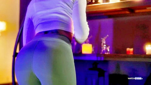 Cassie Del Isla's curvy ass in tight gray leggings, sexy bar pose