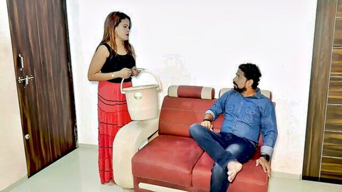 Shrav and Rocky tease boyfriend with big tits and asses in Indian home scene
