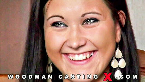 Smiling brunette novice in Woodman casting tries anal and double penetration