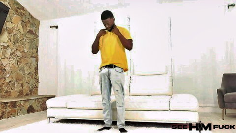 Ace in yellow shirt and jeans, ready for uncut big dick action with Nia Bleu