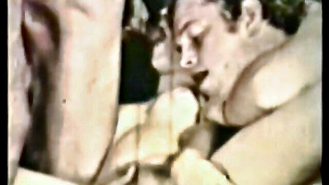 Vintage man with mustache eagerly licks hairy wet pussy in extreme close-up cunnilingus.